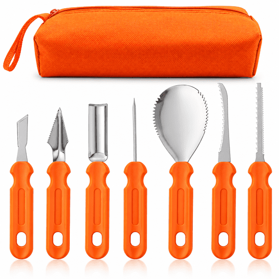 7-Piece Halloween Pumpkin Carving Tool Set, Stainless Steel with Storage Bag