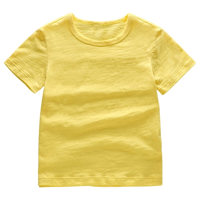 SUXIAN Chemises d'Été pour Enfants Hauts pour Garçons T-Shirt à Manches Courtes pour Enfants T-Shirt Décontracté à Col Rond Tee Confortable pour Garçons T-Shirt Uni à Col Rond en Coton Jaune 4-5 Ans