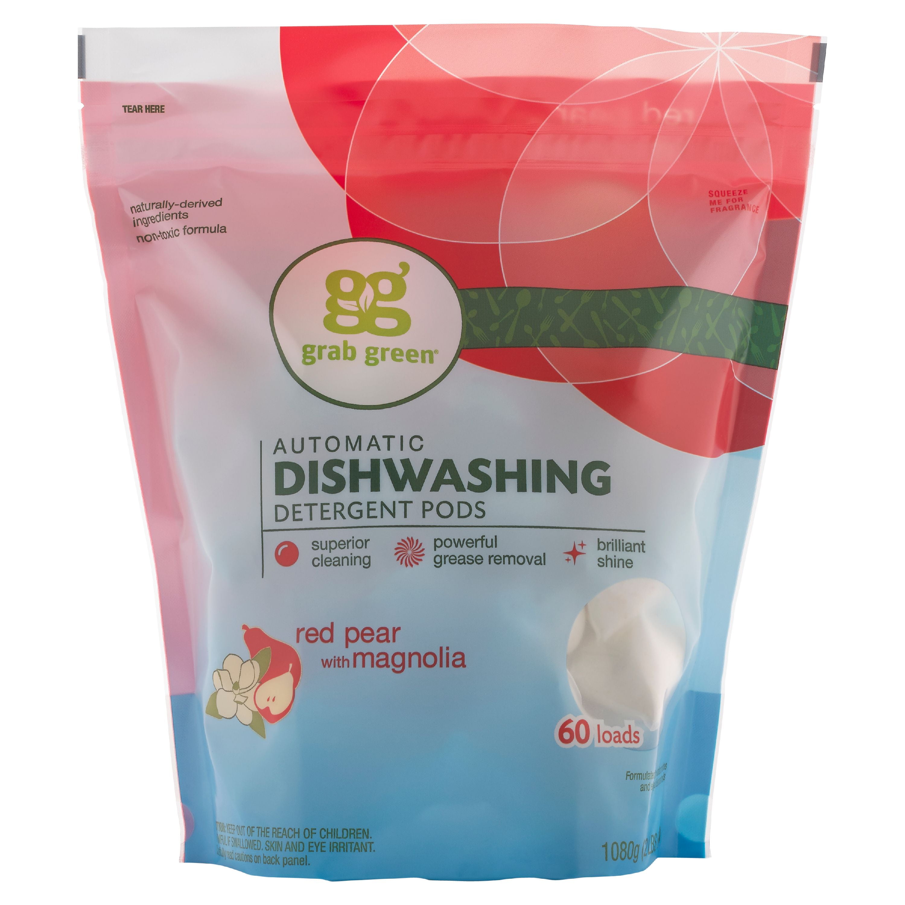 Grab Green Automatic Dishwashing Detergent Pods, Red Pear with Magnolia, 60 loads