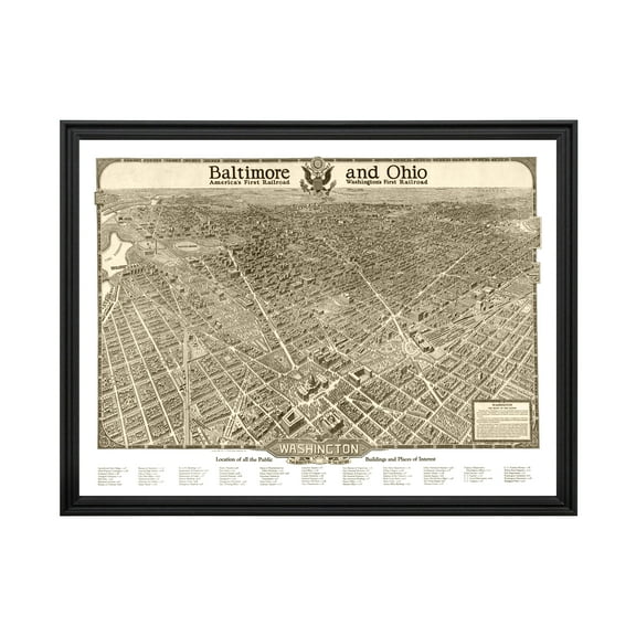 Washington Art, 1923 Vintage Map of Washington , DC History Wall Decor Gift, Old Washington Map - 24" x 18" Black Framed Print