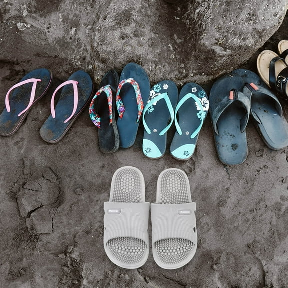 SOPOTUTU 1 Pair Grey Massaging Household Slippers with Skid Resistant Sole Comfortable Indoor Footwear