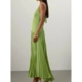 thumbnail image 3 of Women's Pleated Halter Neck Maxi Dress with Tied Stretch Bodice Not Lined Elegant Full Length 95% Cotton 5% Spandex, 3 of 12