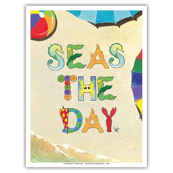 Seas the Day - Beach Sand Art - From an Original Color Painting by Scott Westmoreland - Master Art Print (Unframed) 9in x 12in