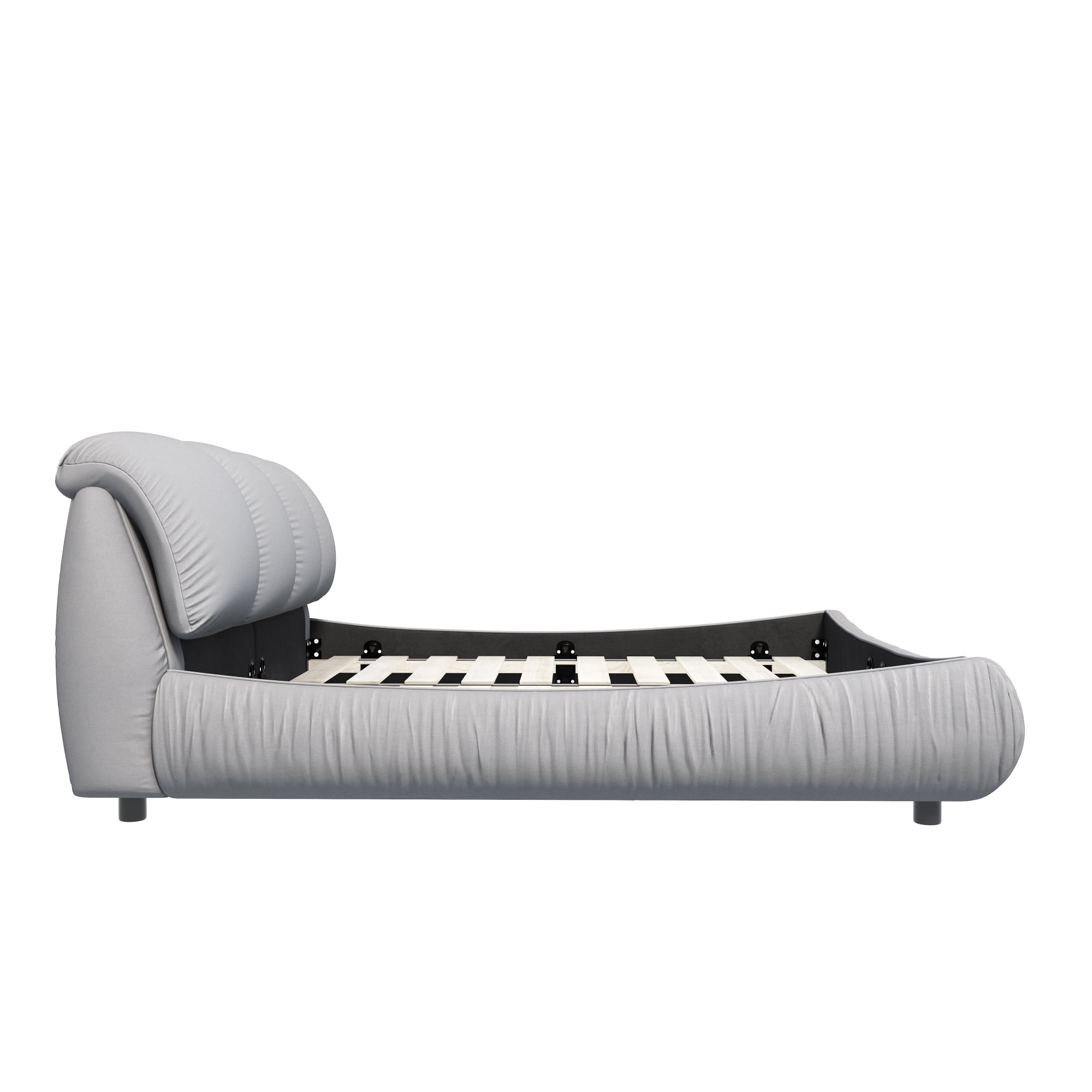 King Size Upholstered Platform Bed with Oversized Padded Backrest, Luxury Low Profile Bed with Solid Wood Frame and Slats Support for Bedroom