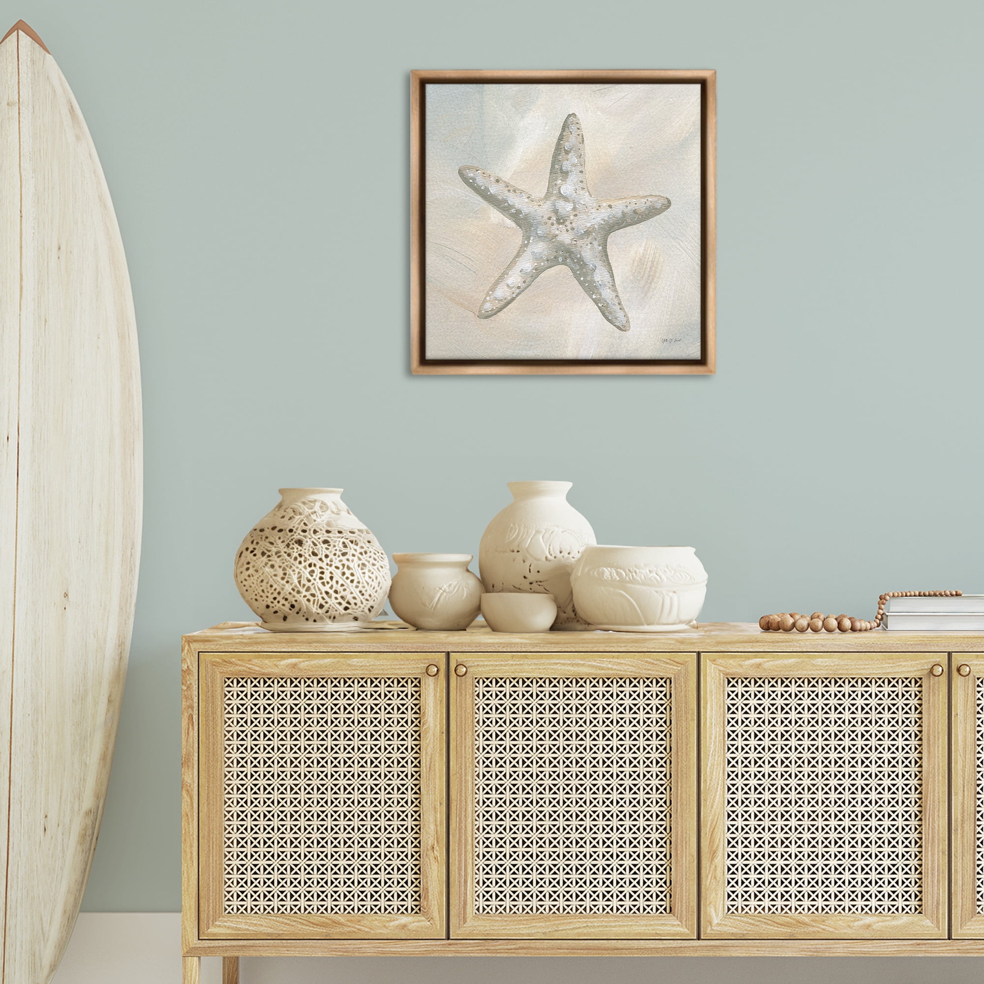 Stupell Industries Simple Beige Starfish Coastal Painting Brown Floater Framed Canvas Art Print Wall Art, 25 x 25