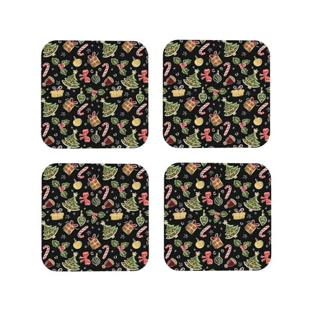 

Matuu Christmas Tree Decoration for Cup Coasters Set of 4 Leather Coasters Desk Coasters for Office Measures 4” x 4”-Square