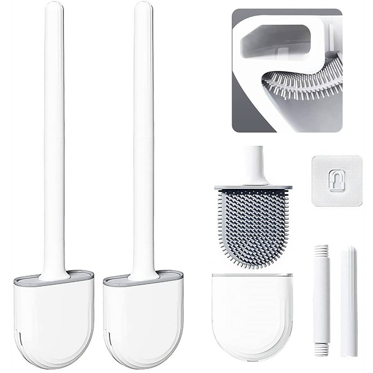 WSBArt Silicone Toilet Brush with NonSlip Long Handle Cleaner Brush