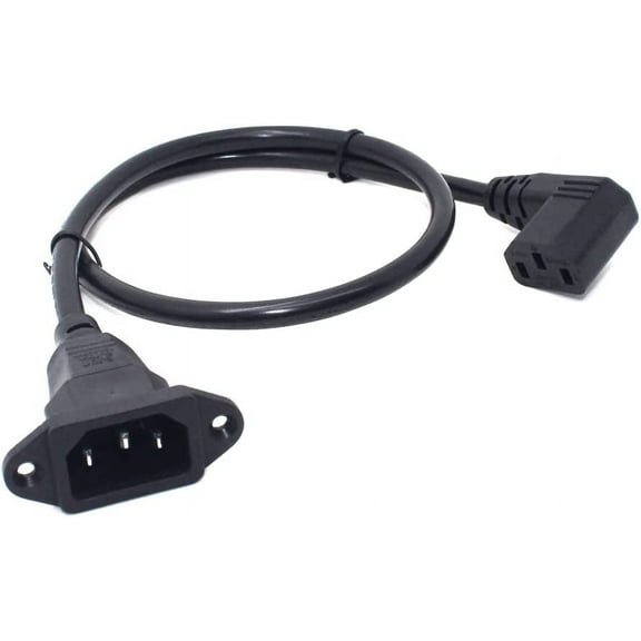 Toptekits 90-Degree Right Angled C13 to C14 with mounting Holes Extension Cord, 2ft/0.6m IEC320 C14 w/mounting Hole to C13 Right Angled AC Power Cord (C14 w/Screw Hole to Right C13)
