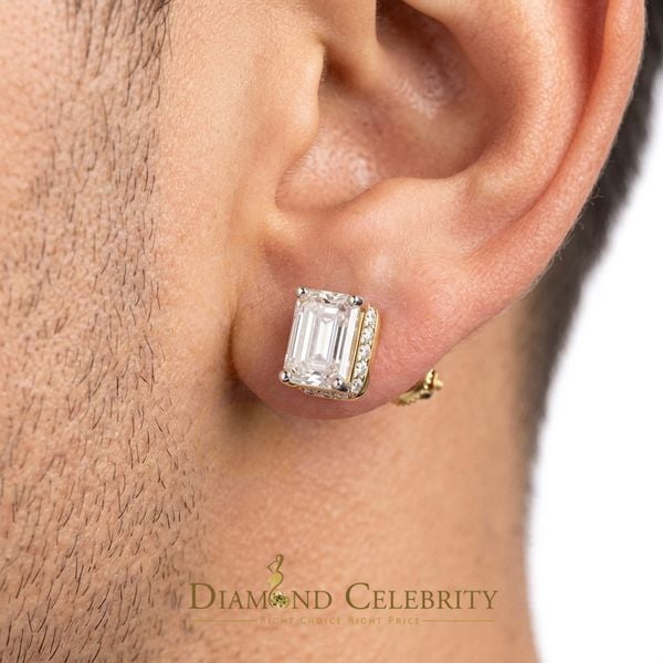 Diamond Celebrity's Men's/Women's925 Silver Yellow 2.50ct VVS D Moissanite Emerald cut Stud Earrings