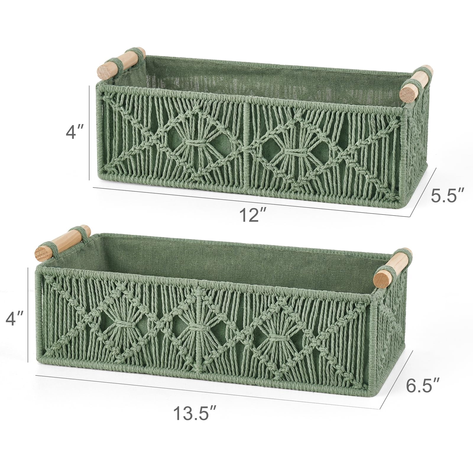Green Woven Cotton Storage Baskets Set of 2 Multi-Use Home Organization