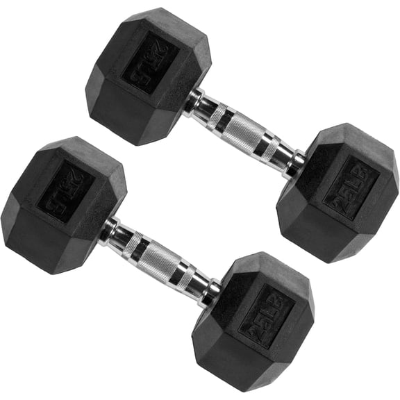 Rubber Coated Hex Dumbbells Hand Weights for Exercises and Fitness Home Gym, 25 lbs, Pairs