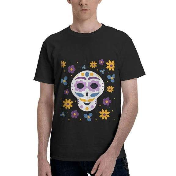 Unisex Day of the Dead Sugar Skull T-Shirt Premium 100% Cotton Short Sleeve T Shirt Tee Crew Neck Casual Tee Shirt Tops,Black,3XL