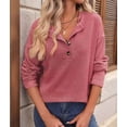 thumbnail image 4 of Women'S Henley Shirts Long Sleeve V Neck Ribbed Button Down Knit Sweater Fitted Tops Pink S, 4 of 10