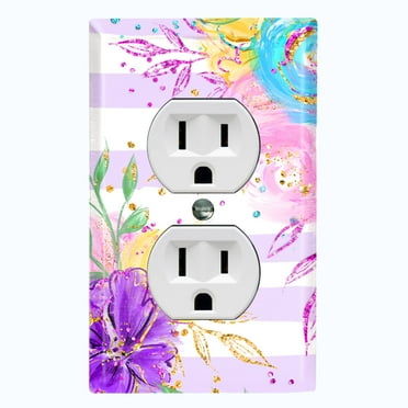 Metal Light Switch Plate Cover Floral Pastel Purple Striped Pattern FLW006