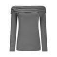 thumbnail image 4 of aidice Off the Shoulder Tops for Women Long Sleeve Slim Fitting Comfy Ruched Solid Color Tee Shirts, 4 of 8