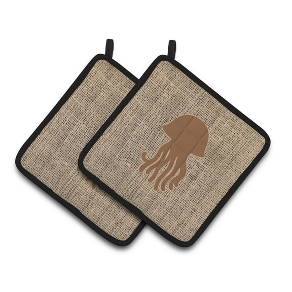 Caroline's Treasures BB1091-BL-BN-PTHD Jellyfish Faux Burlap and Brown Pair of Pot Holders , 7.5HX7.5W, multicolor
