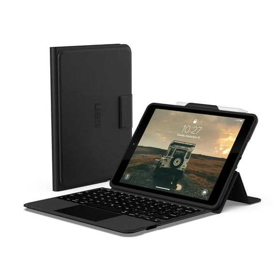 UAG Designed for iPad 10.2" 9th/8th/7th Gen 2019-2021 Case with Keyboard Black/Ash English, Rugged Bluetooth Wireless Integrated Keyboard Multi-Touch Trackpad Protective Folio Cover