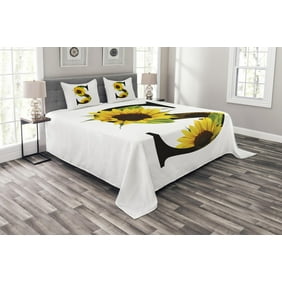 Sunflower Bedspread Set Sunflower Pattern On A White Background