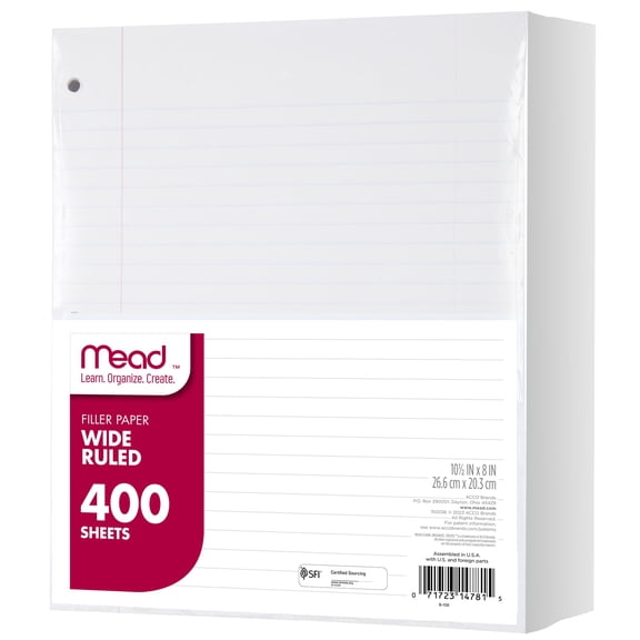 Mead Filler Paper, Wide Ruled, 8" x 10.5", 400 Sheets