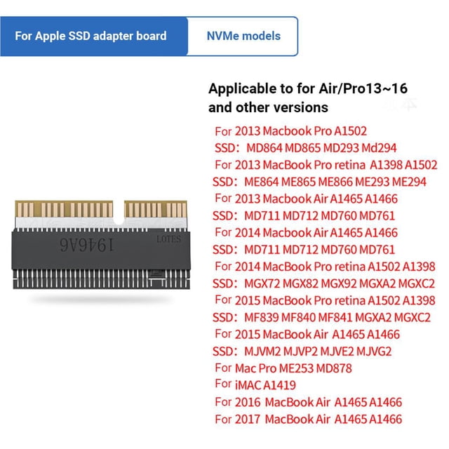 Seitruly Tarjeta adaptadora NVME M.2 SSD, tarjeta convertidora de disco duro de alta velocidad de 3000 MB/S para portátil Air/Pro 2013-2016 Estabilizadores de cámara