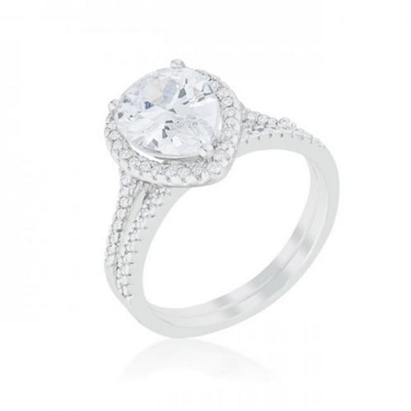 Icon Bijoux R08441R-C01-05 Halo Solitaire Pear Engagement Ring, Size 5