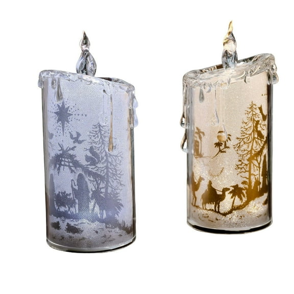 Icy Giftware LED Glittering Nativity Candles - 7.75" - Gold and Silver - Set of 4