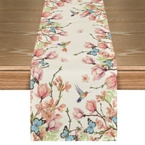 Sm:)e Flowers Bird Butterfly Spring Table Runner, Seasonal Kitchen Dining Table Decoration for Home Party Decor 13x72 Inch