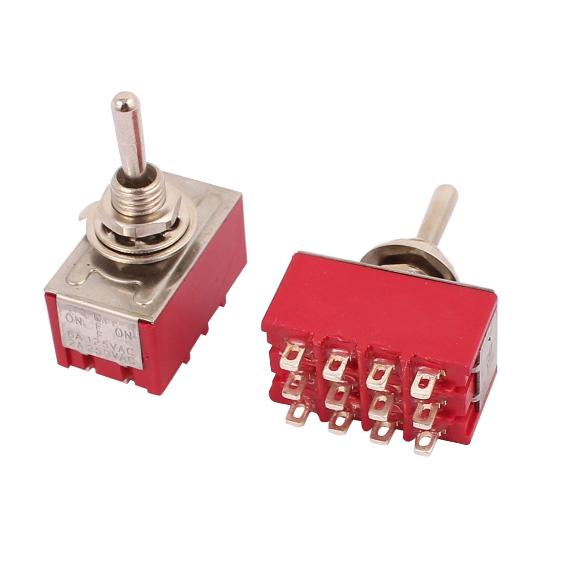 2 Pcs AC 250V 2A 125V 6A 12 Pin 4PDT ON//ON Self Locking Toggle Switch