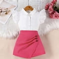 thumbnail image 2 of IFNWSV Girls 2 Piece Outfits Set Toddler Solid Color Lapel Lace Flutter Sleeve Top Casual with Irregular Skirt Pants Hot Pink 7-8 Years, 2 of 6