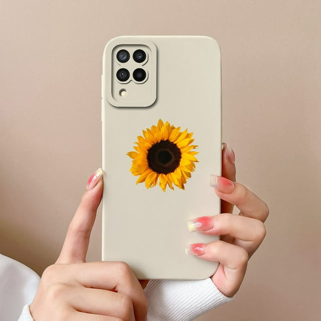 Case For Samsung A 12 M12 F12 Flower Astronaut Square Lens Protection Soft Liquid Silicone Back Cover For Samsung A12 A M F 12