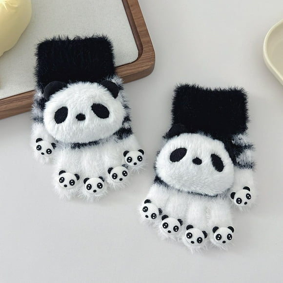 Roncen 3D Panda Head Gloves for Adults, Cute Plush Winter Mittens with Paw Design, Warm & Funny Cartoon Gloves