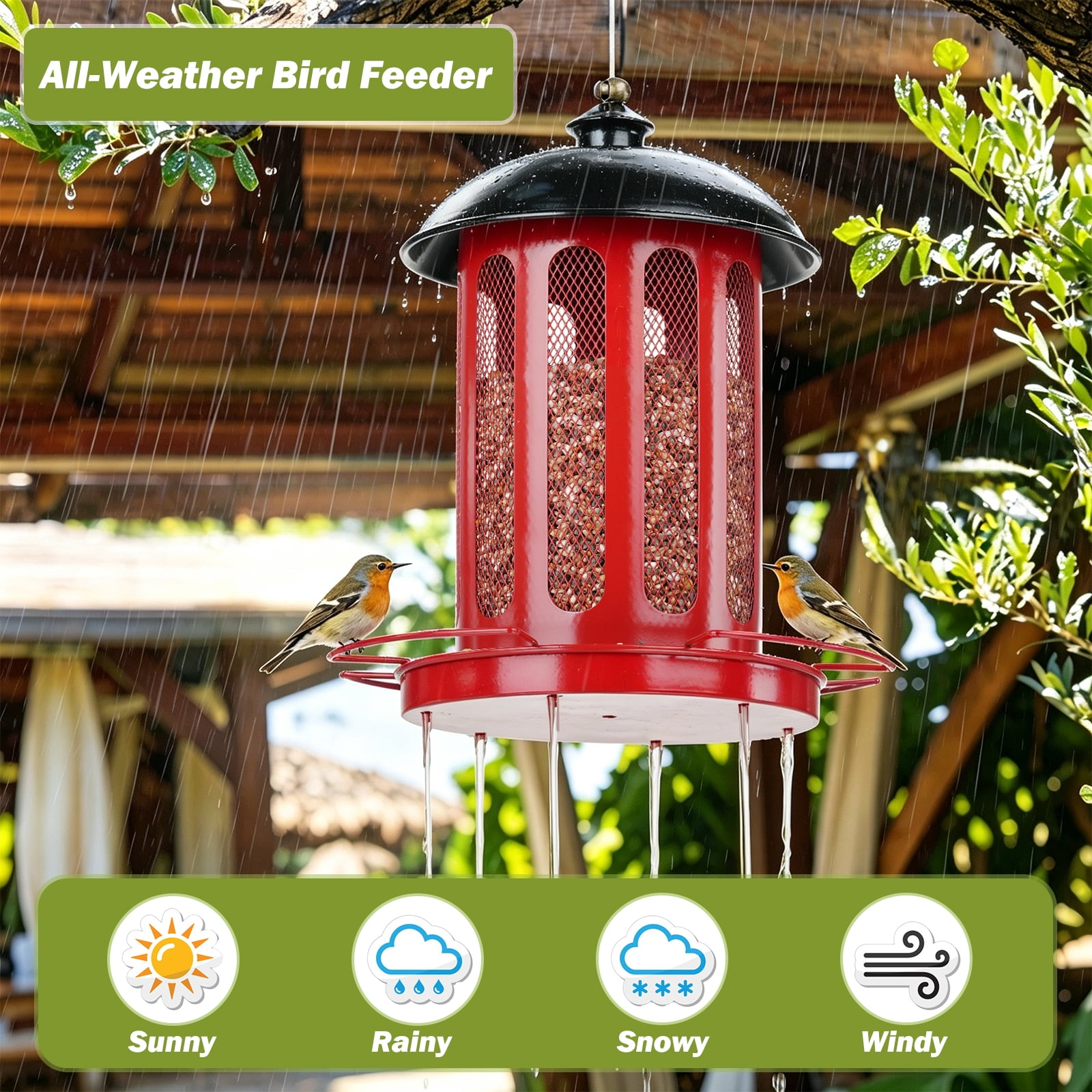 Samhe Wild Bird Feeder, 4 lbs Large Capacity Bird Feeders for Outdoor Hanging, Heavy Duty Metal Birdfeeder, Red