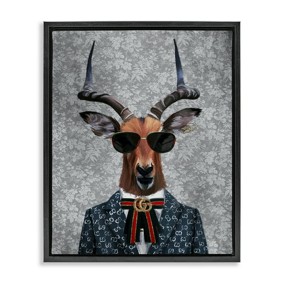 Stupell Industries Fashion Forward Antelope Animals Painting Black Floater Framed Canvas Art Print Wall Art, 17 x 21