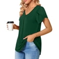 thumbnail image 3 of Women's OD Green V-Neck T-Shirt with Short Petal Sleeves, Back Pleats, and Loose Fit for Casual Wear - Size XXL, 3 of 5