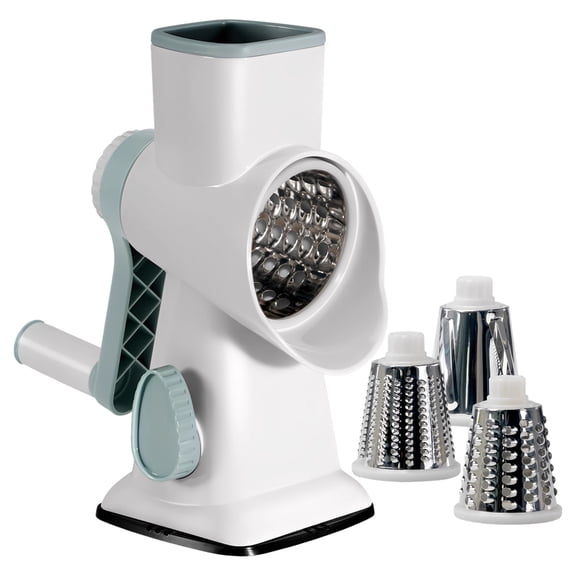 Rotary Cheese Grater, Hand Crank Vegetable Slicer Shredder with 3 Interchangeable Blades, Stainless Steel Vegetable Slicer for Kitchen, Manual Rotary Cheese Grater, White