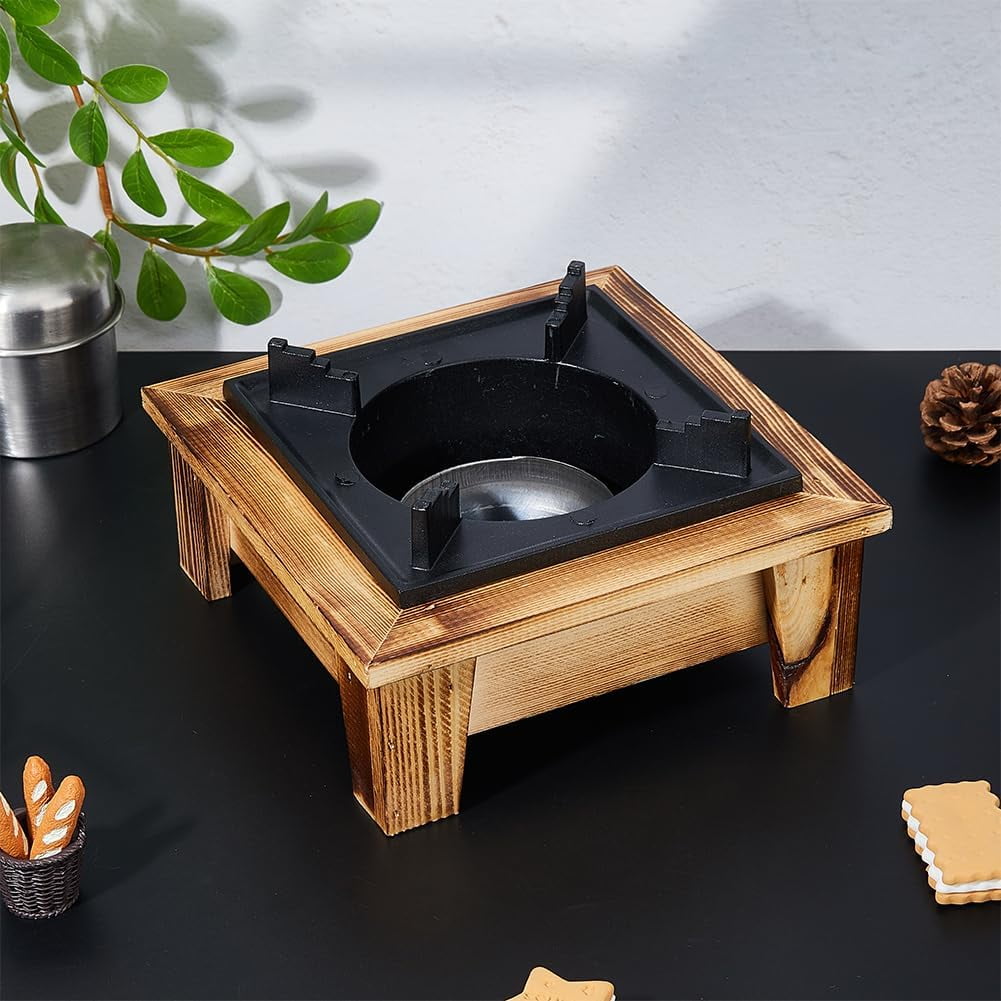 1 pc Barbecue Camp Stove 7.3x7.2inch Portable Alcohol Stove with Wooden Shelf Outdoor Cooking Furnace Family Picnic Stove Suitable for Soup Pot Baking Tray Kettle