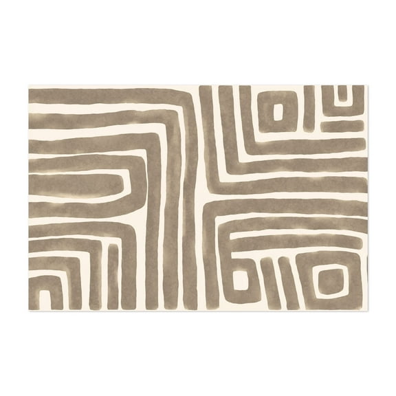 Abstract Maze Art Beige - Painting Unframed Wall Art Print 5 x 7 inches