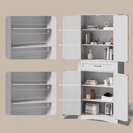 Aiho Storage Cabinet with Drawer, Freestanding Floor Cabinet with Doors, 28.5 x15.3 x70.8 Inches, Adjustable Shelf, for Kitchen, Bathroom, Living Room - White