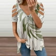 thumbnail image 2 of Sage Green Botanical Womens Summer V Neck Zipper Top Short Sleeve T Shirt Off Shoulder Top Casual Classy Loose Shirts, 2 of 7