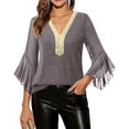 thumbnail image 5 of Ounisa Women's Ruffle 3/4 Sleeve Sparkly Tops Sequin V Neck Blouses Dressy Fall Shirts, 5 of 9