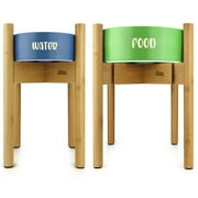 eXuby Adjustable 2-in-1 Elevated Dog Bowl Stand for Large Dogs, Wooden Food & Water Bowl, (2 Pack)