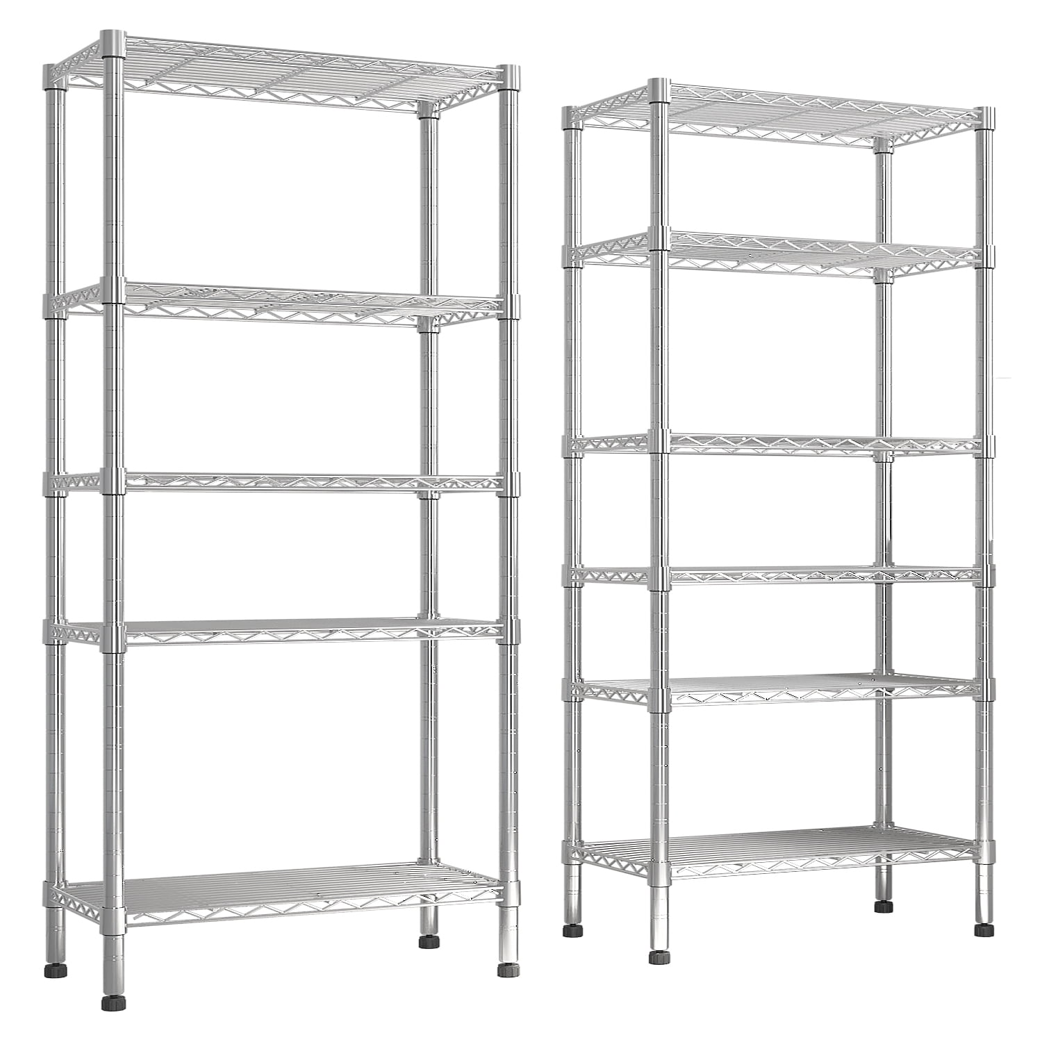 Hassch Multiple Rows Heavy Duty Metal Shelf, NSF Certified Storage Wire Shelving Unit, Adjustable Storage Rack for Garage, Pantry, Kitchen, 62.9"L x 13.78"W x 59.06"H, Silver
