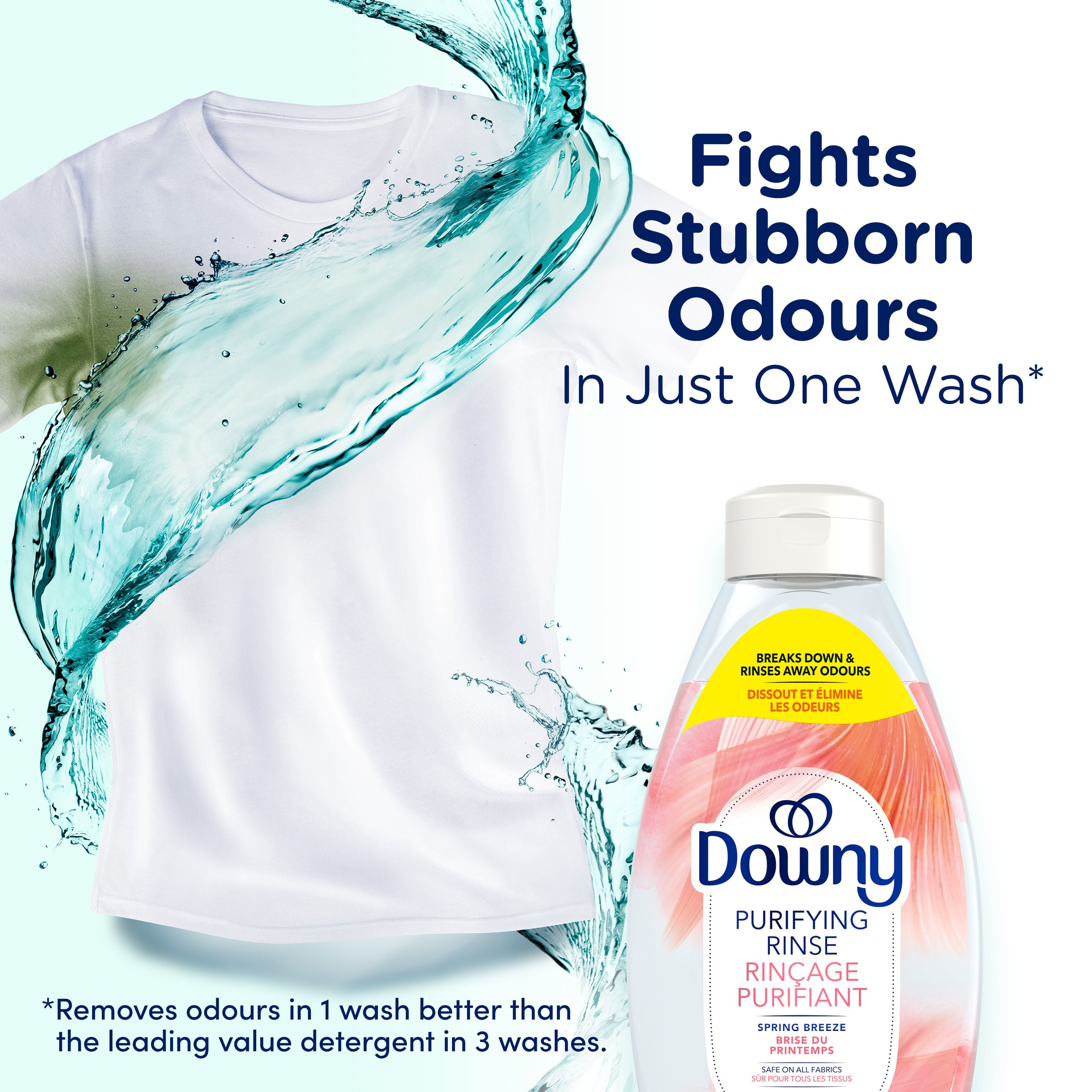Downy Fabric Rinse Laundry Odour Remover, Spring Breeze Scent, Fabric Softener and Laundry Odour Removal Rinse, 1.41L