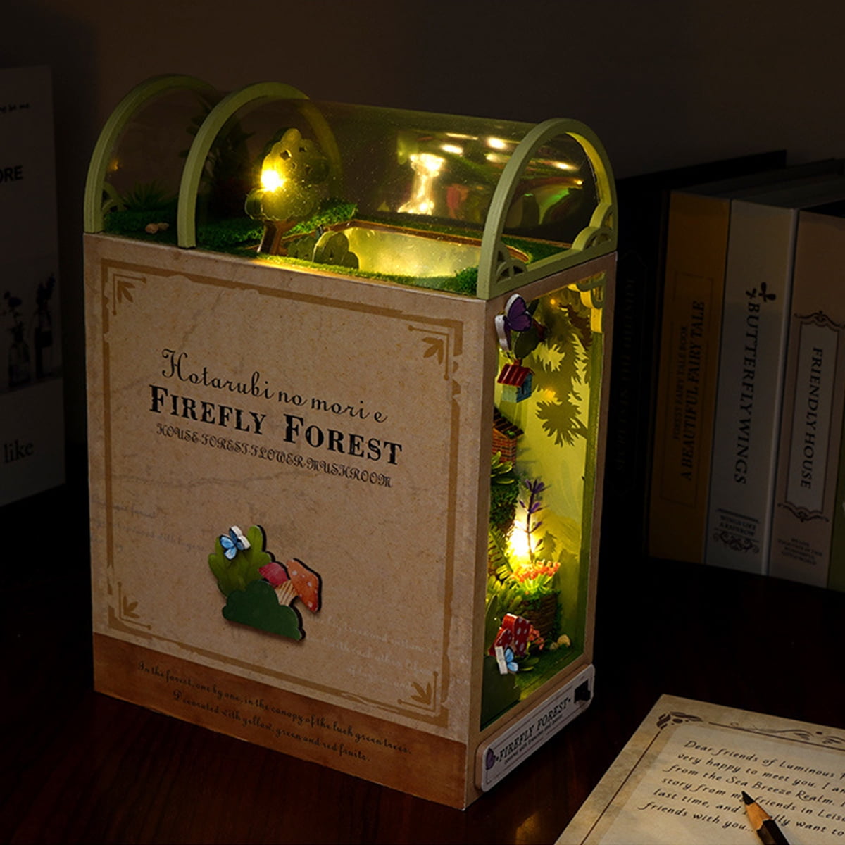 3D Jungle Hut Wooden Book Stand Puzzle DIY Dollhouse Wood Bookends Book Nook Model Building Kit with LED Light for Teens and Adults to Build-Creativit Book Nook Fairy 3D Jungle Hut Wooden Book Stand Puzzle DIY