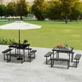 thumbnail image 5 of Yardi Yarda Outdoor Square Picnic Table Bench Set for 4-8 People, Table with Umbrella Hole for Outdoor as Yard, Black, 5 of 12