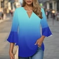 thumbnail image 2 of CYMMPU Loose Fit V Neck Flower Pattern Fall Trendy Shirts Tunic Tops Spring Tops 3/4 Sleeve Blouses for Women Dressy Casual Business Elegant Work Tops T-Shirts Dark Blue M, 2 of 6