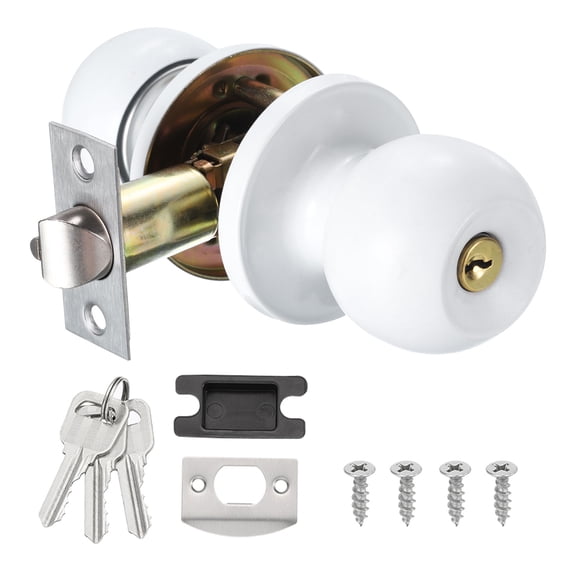 Uxcell Privacy Door Knob White Round Shape Door Knobs Zinc Alloy Door Knob Interior/Exterior Door Knob for Bedroom 1-3/4" to 2-3/8"