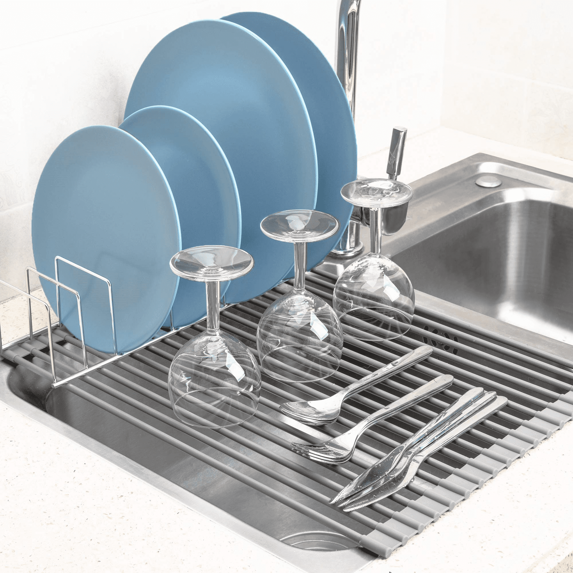 Buy SANNO Roll Up Dish Drying Rack with 304 Stainless Steel Plates ...