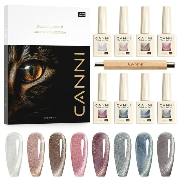 Set de esmaltes de uñas CANNI Cat Eye Gel 9 ml x 8 con imán y capa superior