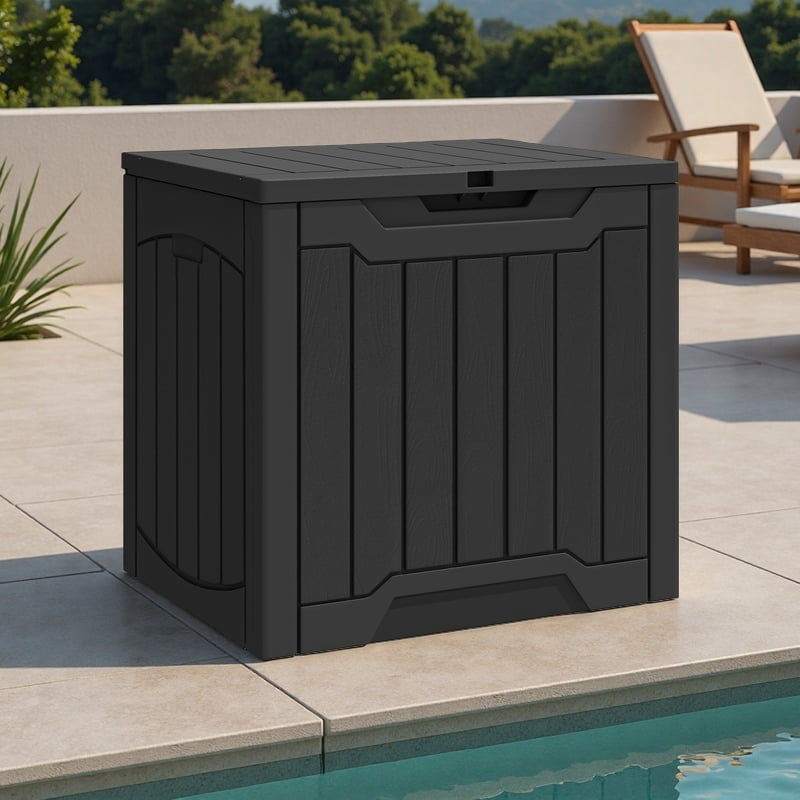 Uforic 31 Gallon Outdoor Waterproof Resin Deck Box, Outdoor Side Table, Resin Outdoor Storage Box, Black